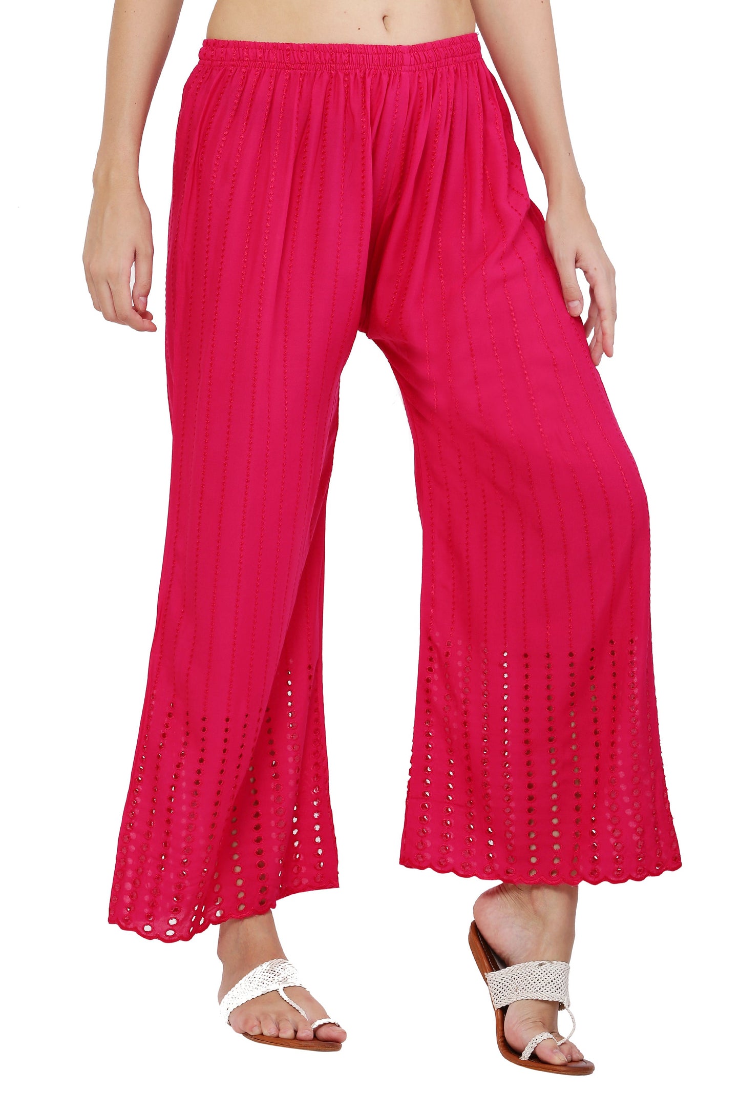 PAVONINE Rani Color Goti Aari Work Rayon Fabric Sharara For Women