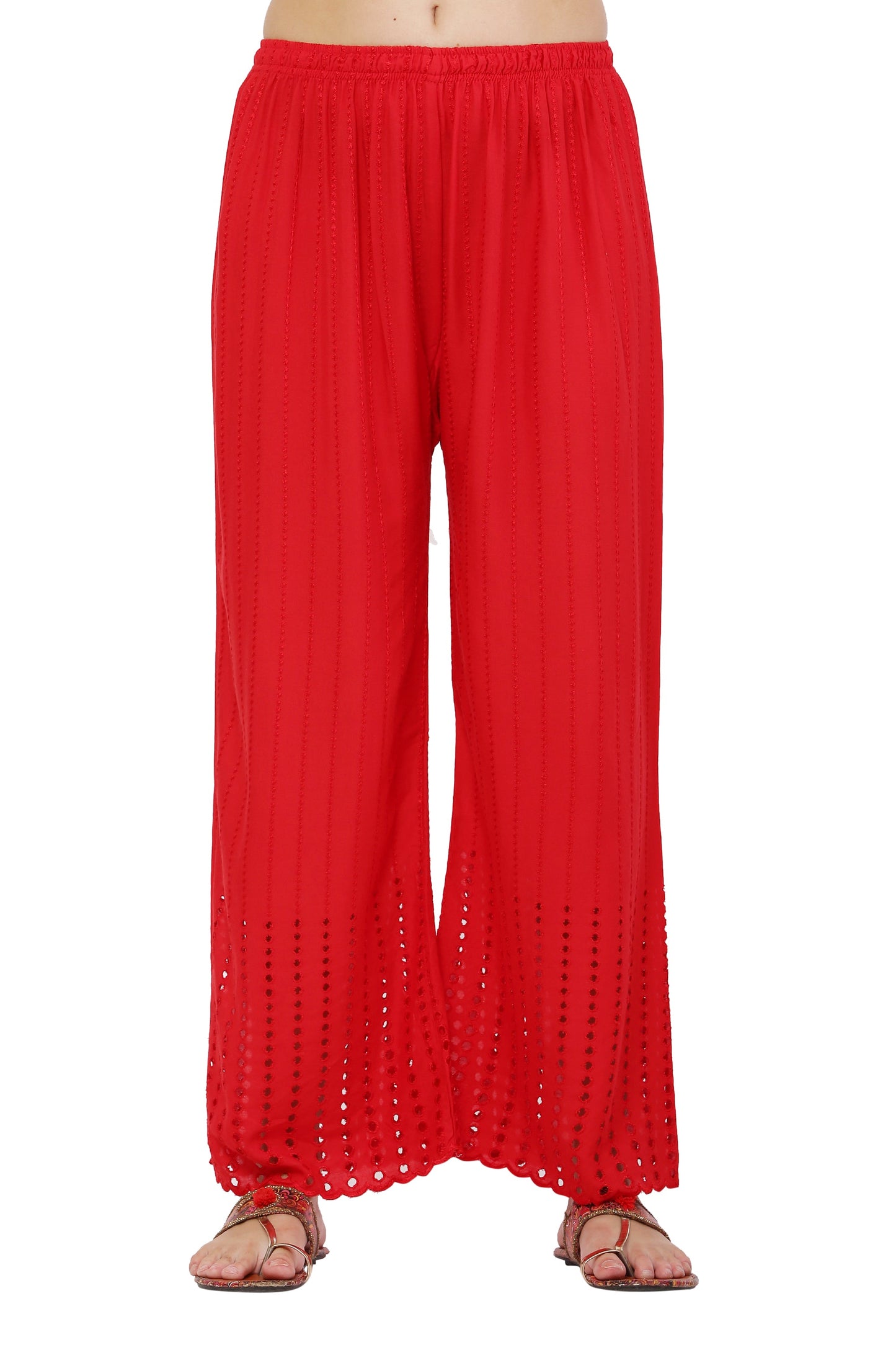 PAVONINE Red Color Goti Aari Work Rayon Fabric Sharara For Women
