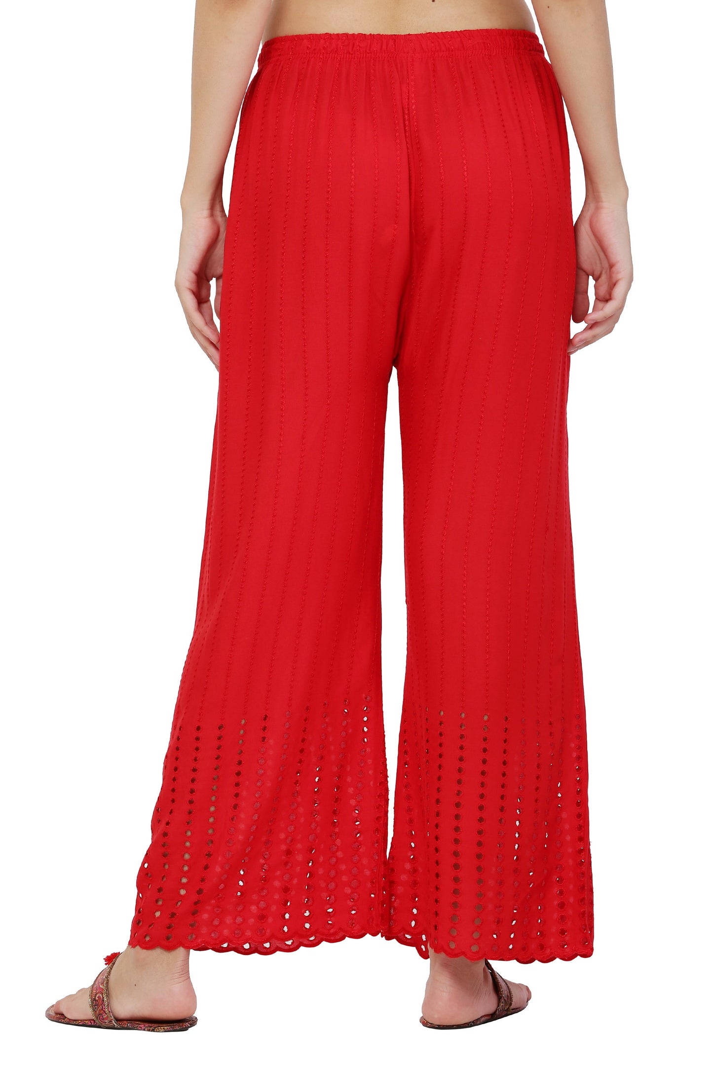 PAVONINE Red Color Goti Aari Work Rayon Fabric Sharara For Women