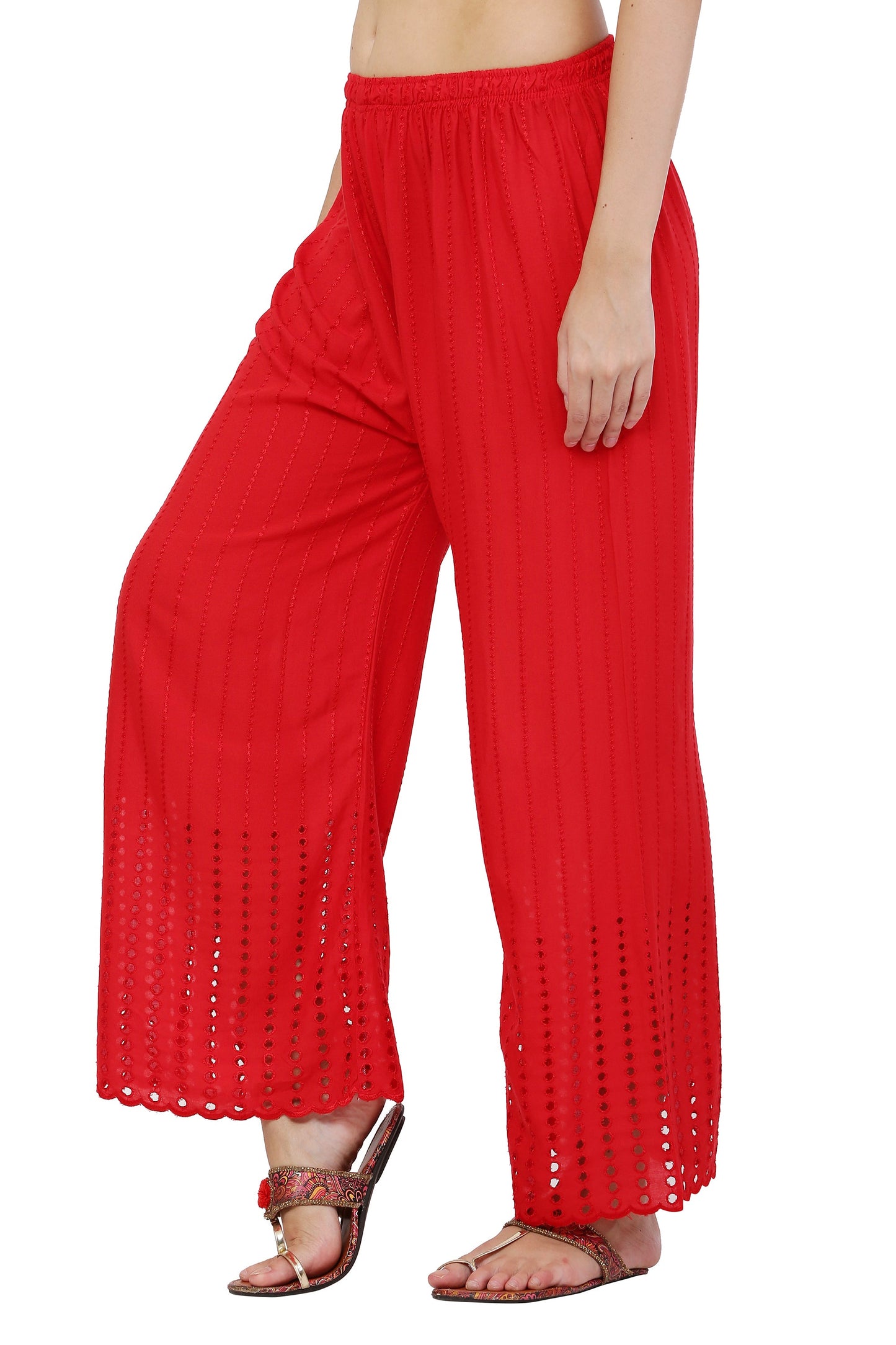 PAVONINE Red Color Goti Aari Work Rayon Fabric Sharara For Women