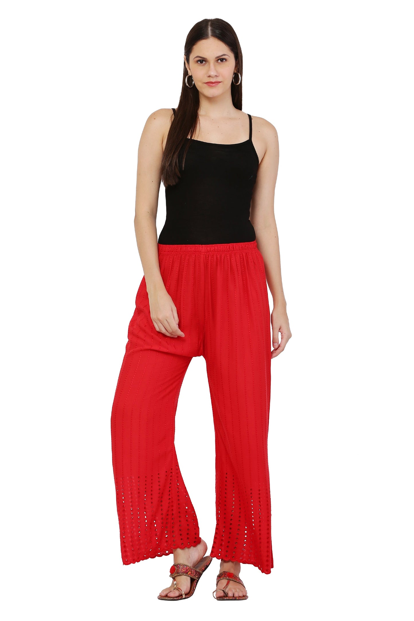 PAVONINE Red Color Goti Aari Work Rayon Fabric Sharara For Women