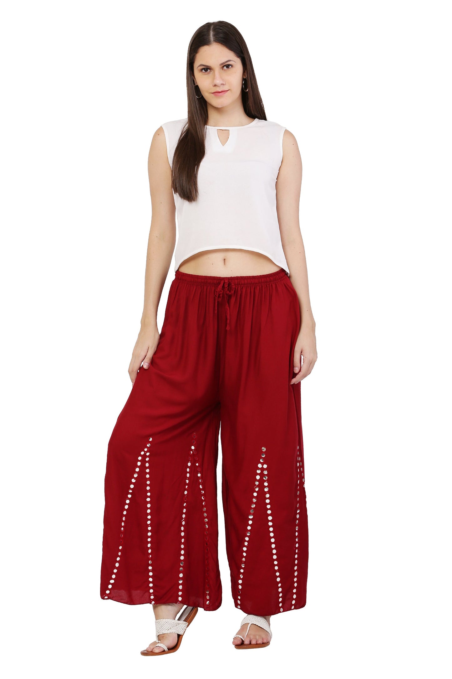 PAVONINE Maroon Color Mirror Embroidery Work Sharara For Women