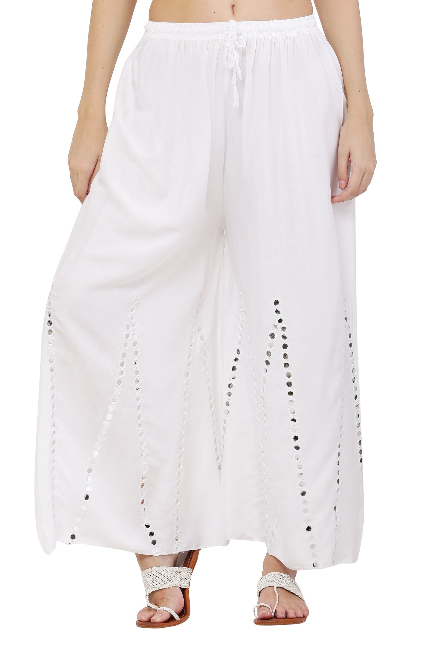 PAVONINE White Color Mirror Embroidery Work Sharara For Women