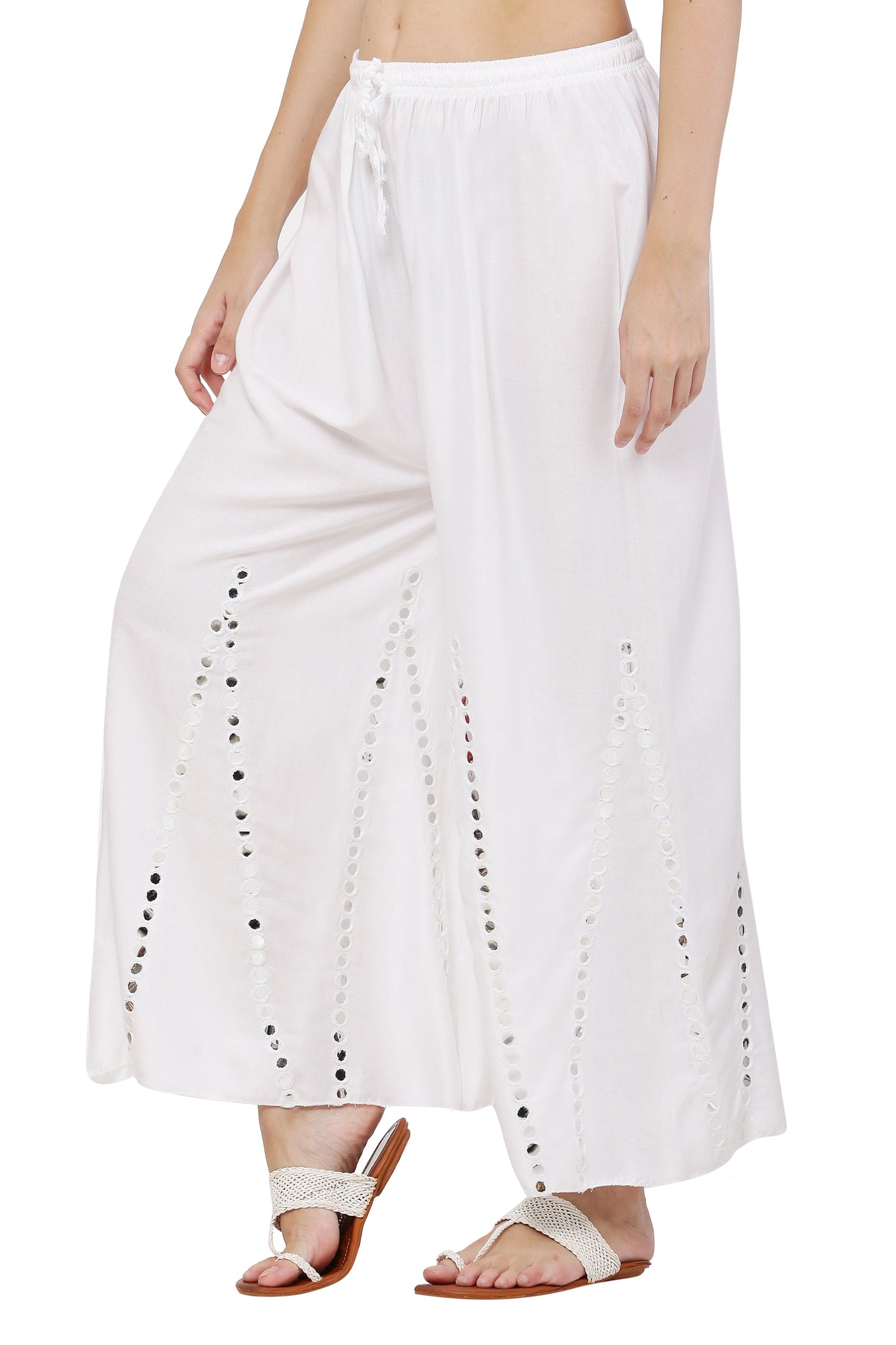 PAVONINE White Color Mirror Embroidery Work Sharara For Women
