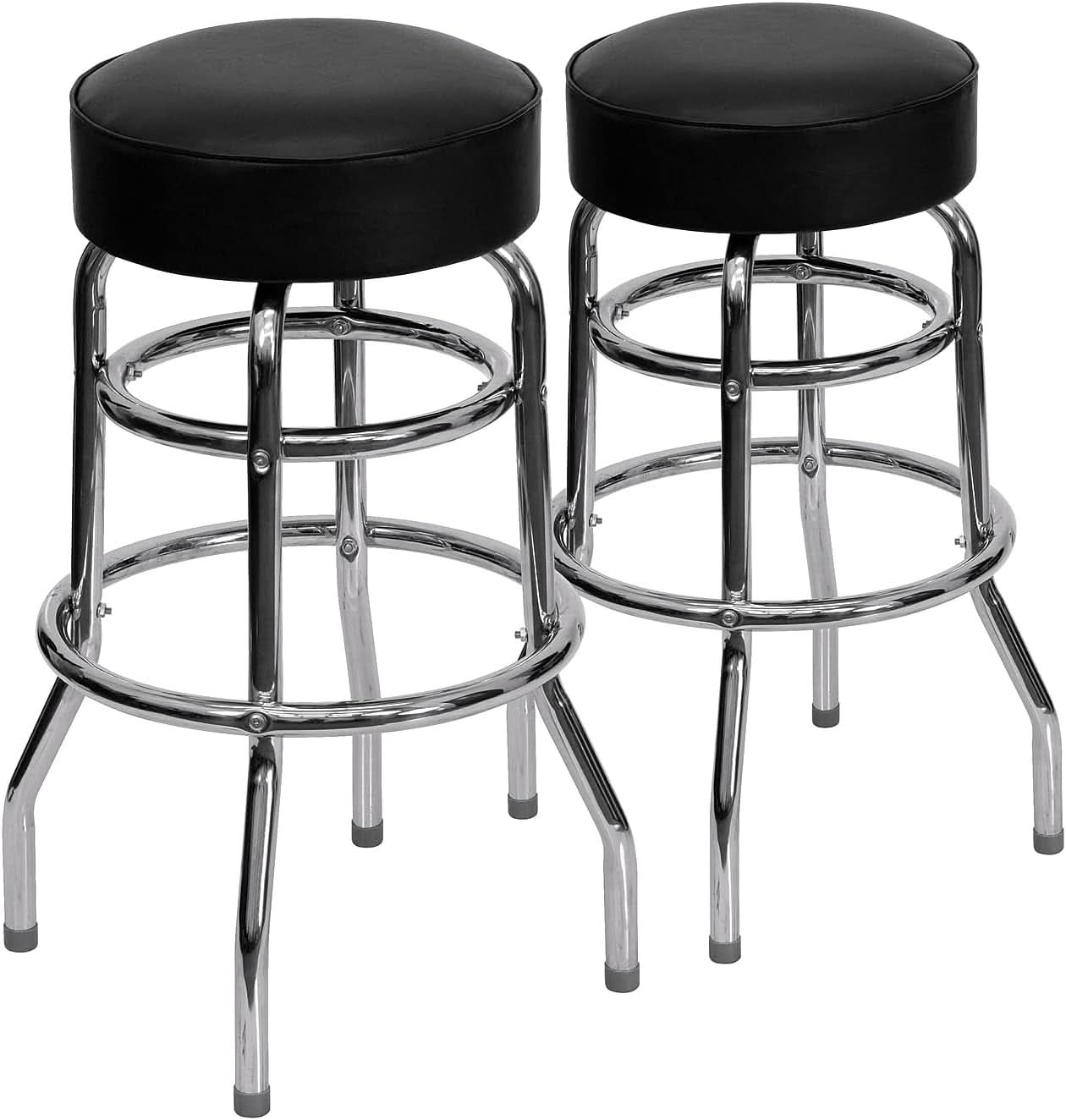 Bruno 2 Pack Bar Stool Chrome Double Ring Black Seat