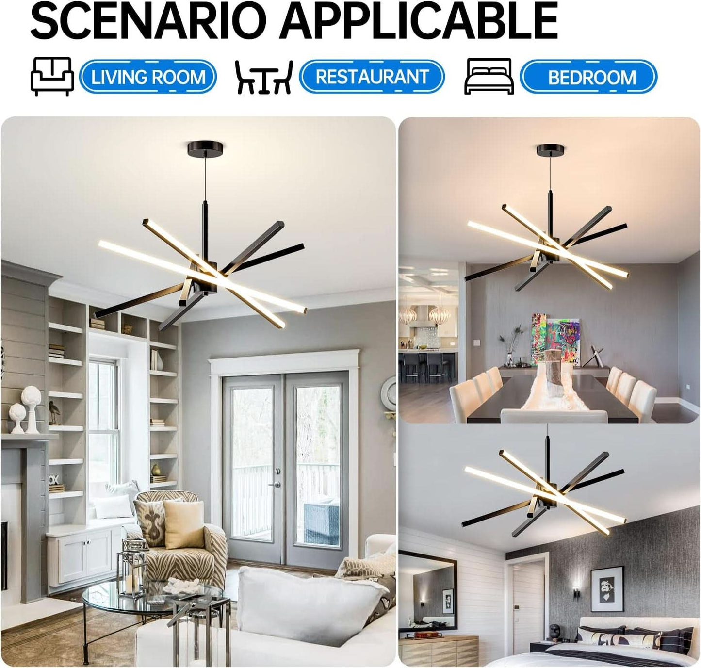 Black 31.5 Inch Modern Sputnik LED Chandelier Lighting