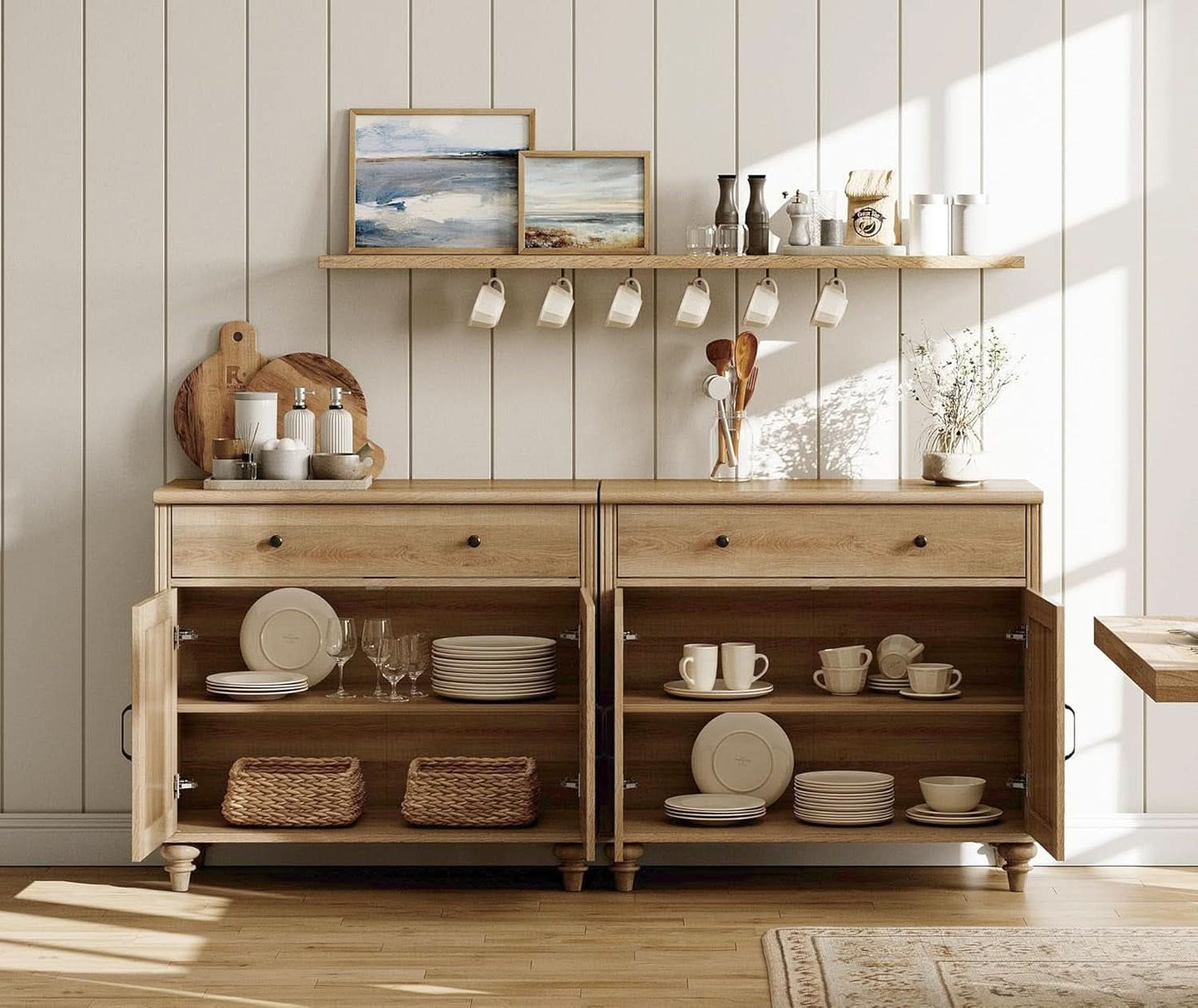 Oak Buffet Cabinet 68 Inch With 4 Doors And 2 Drawers