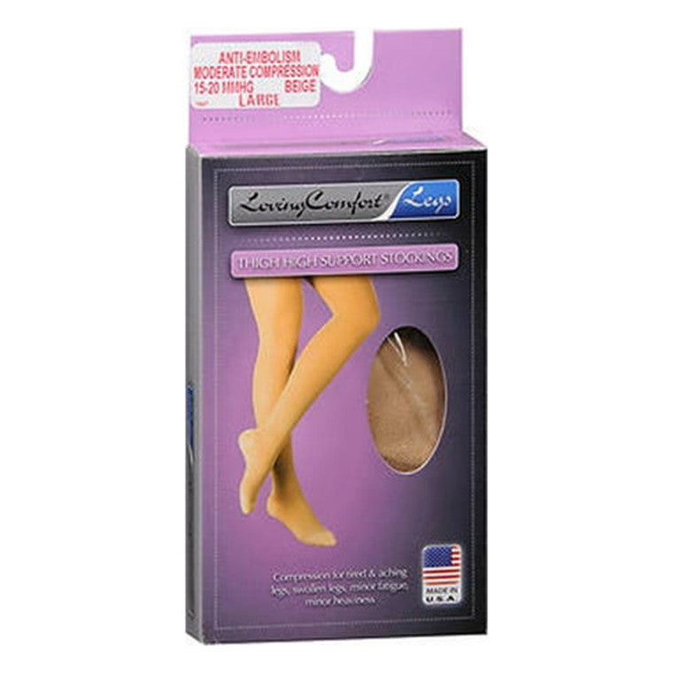 Loving Comfort  Anti-Embolism Stockings Thigh High Closed Toe Womens 15-20Mmhg Beige Large