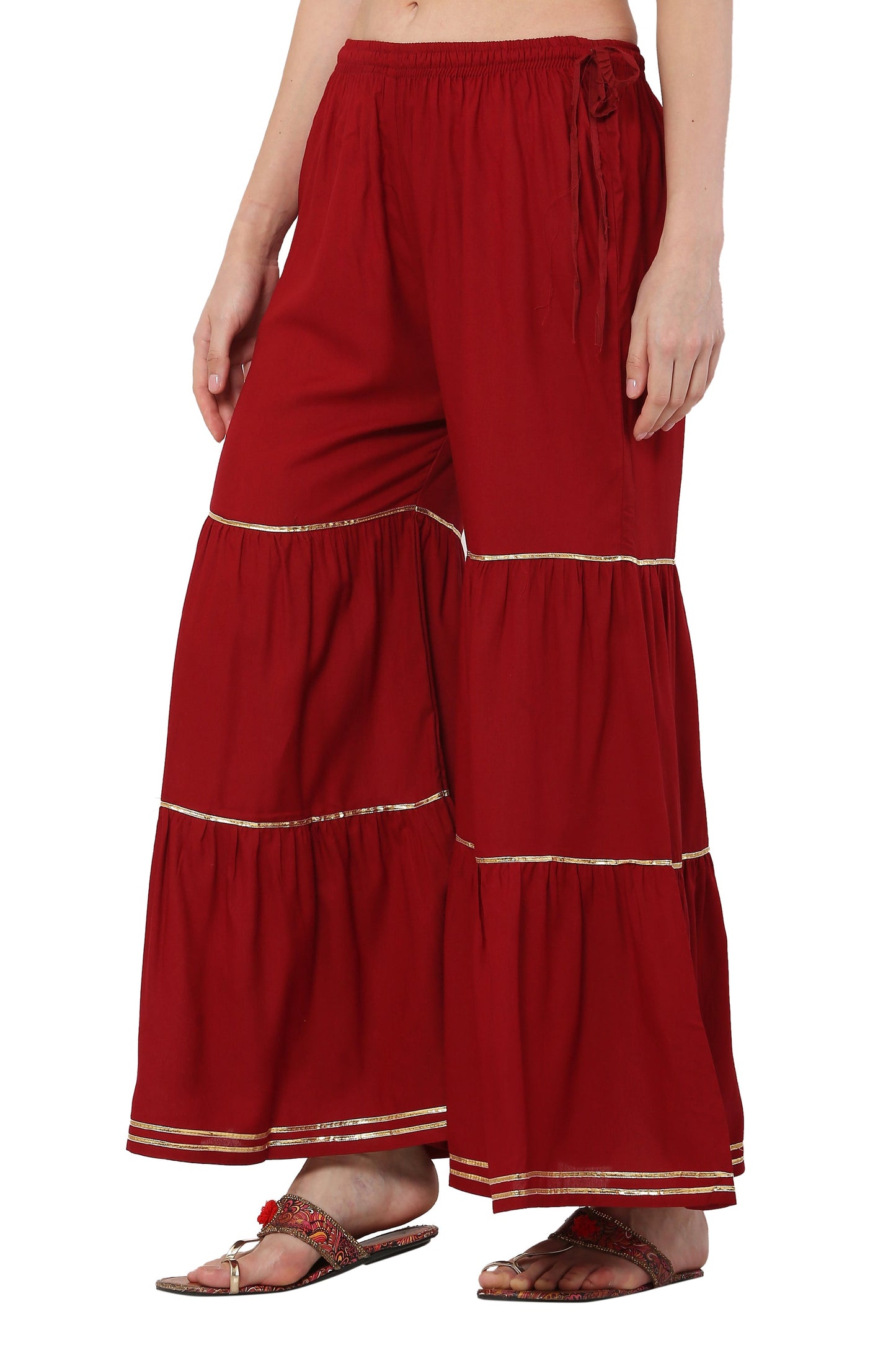 PAVONINE Maroon Color 3-Panels Golden Gota Flared Sharara For Women