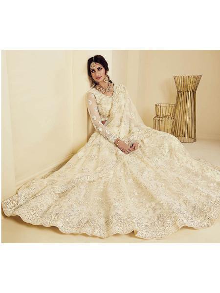 Myra Fashion Off White Heavy Embroidered Net Bridal Lehenga