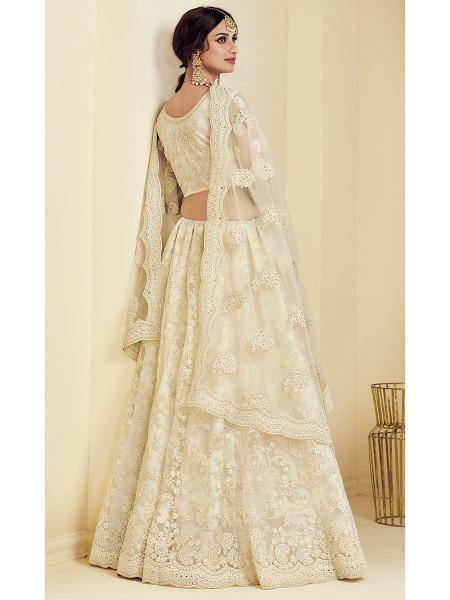 Myra Fashion Off White Heavy Embroidered Net Bridal Lehenga
