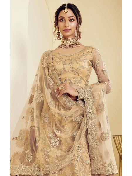Myra Beautiful Fashion Golden Heavy Embroidered Net Bridal Lehenga