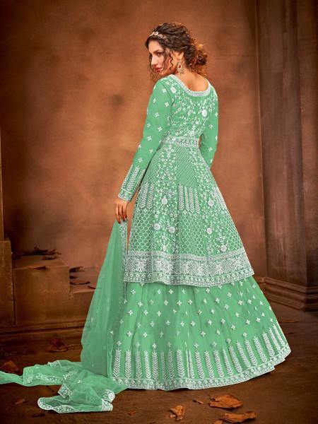 Myra Fashion Sea Green Heavy Embroidered Gharara Suit