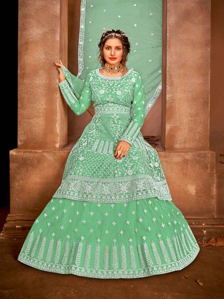 Myra Fashion Sea Green Heavy Embroidered Gharara Suit