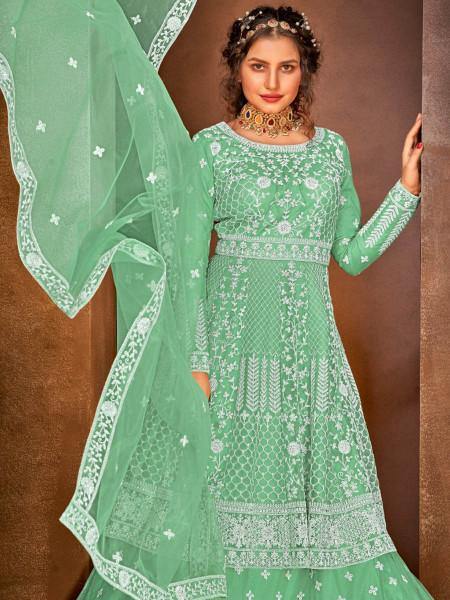 Myra Fashion Sea Green Heavy Embroidered Gharara Suit