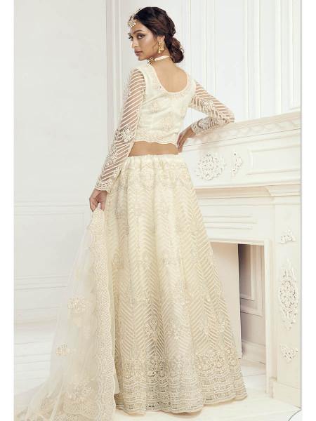 Myra Beautiful Fashion Off White Heavy Embroidered Net Bridal Lehenga
