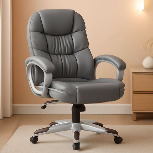 Gray High Back Office Chair Adjustable Height PU Leather