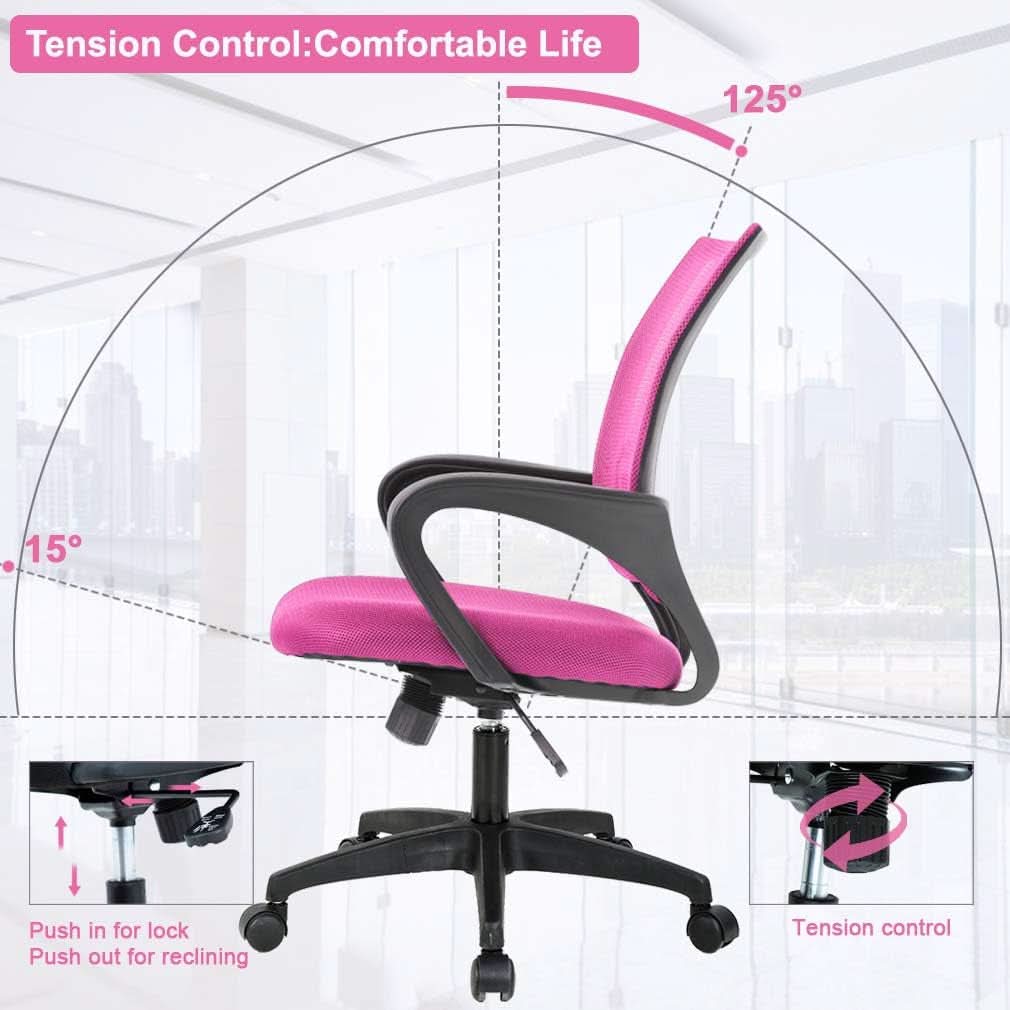 Pink Ergonomic Mesh Office Chair With Lumbar Support And Height Adjustable