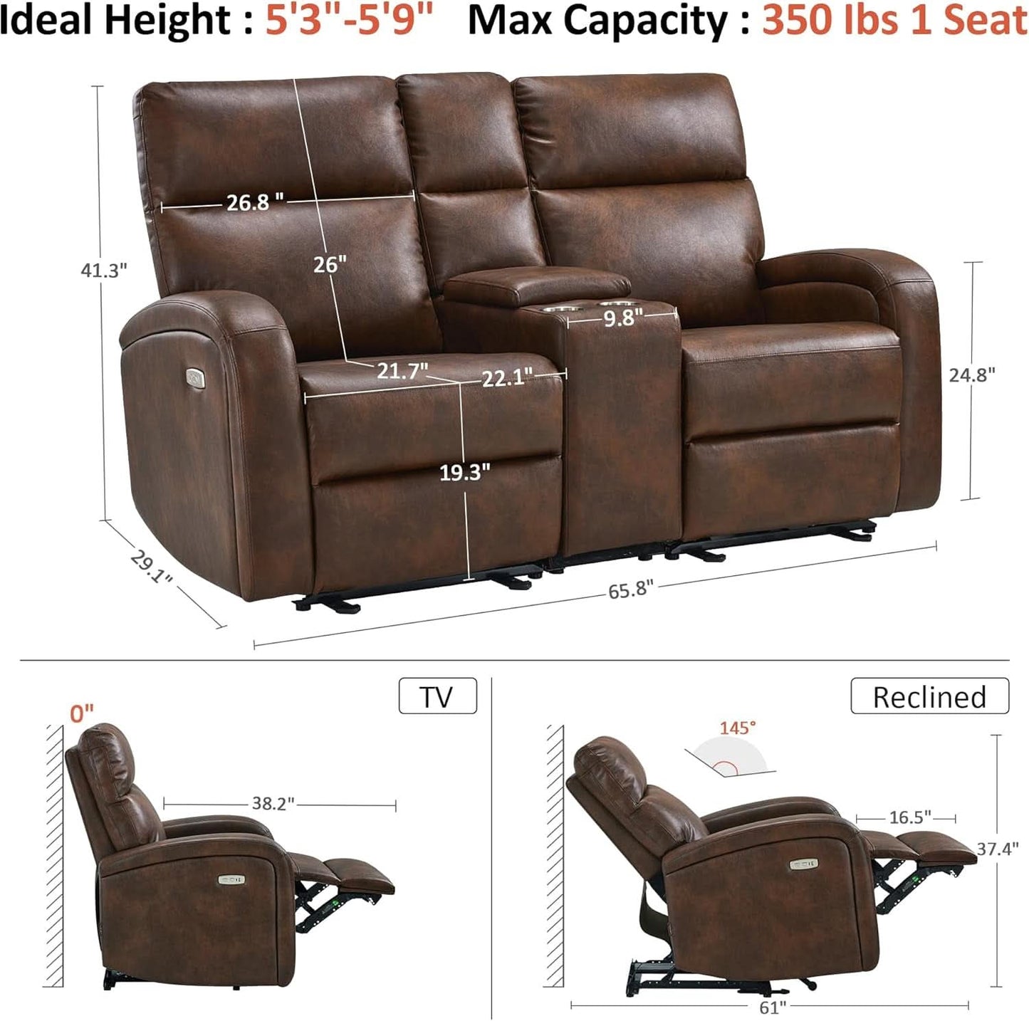 65.7 Inch Dark Brown Zero Wall Power Recliner Loveseat