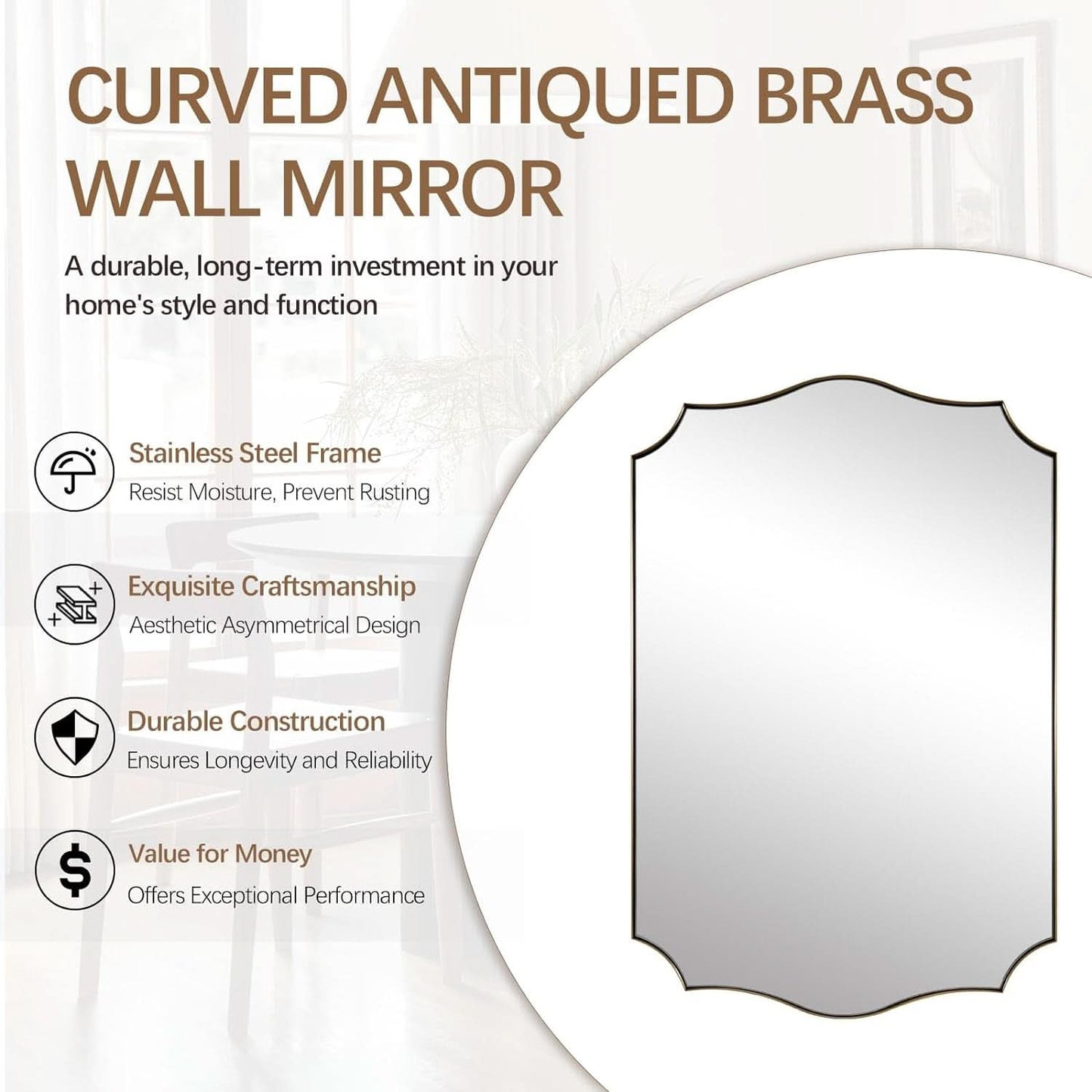 Stainless Steel Wall Mount Vanity Mirror 22x30 Asymmetrical Frame