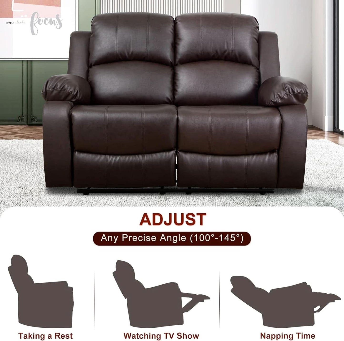 Brown Leather 3 Piece Recliner Sofa Living Room Set