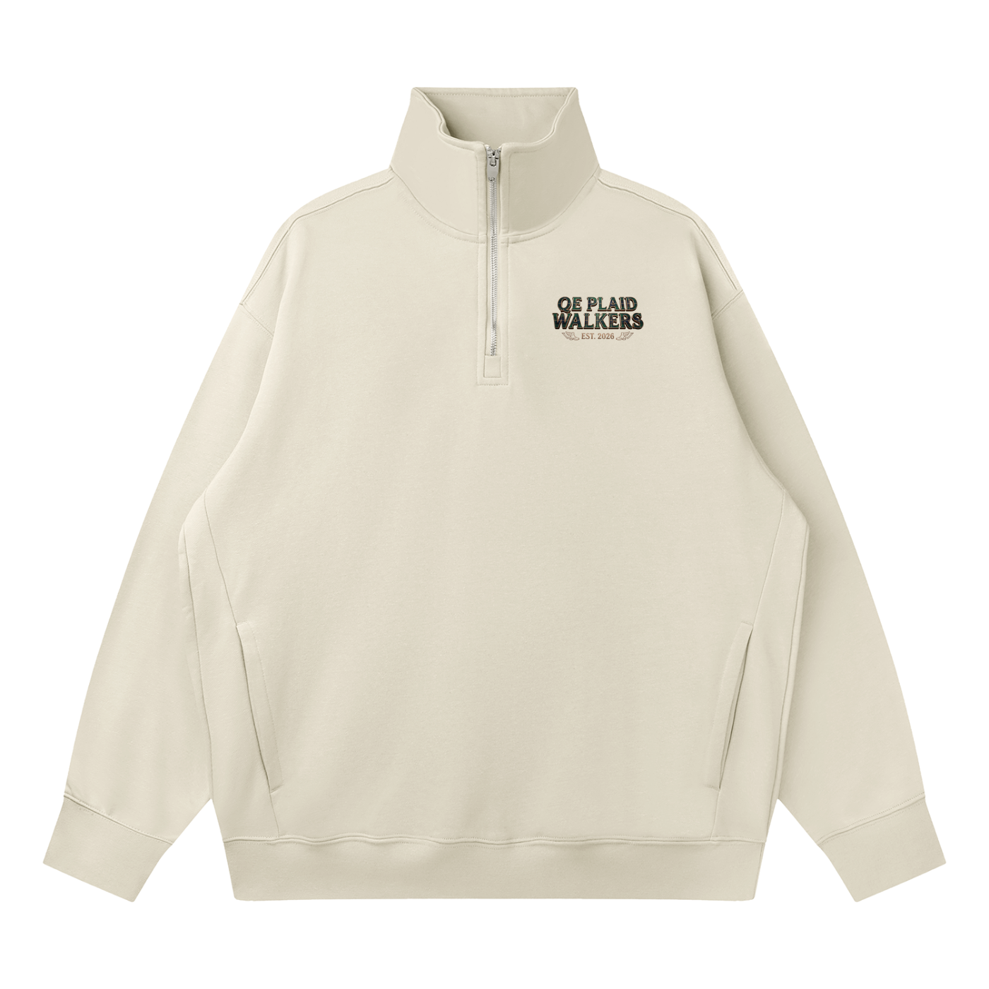 QE Plaid Walkers Quarter-Zip Drop Shoulder Sweatshirt