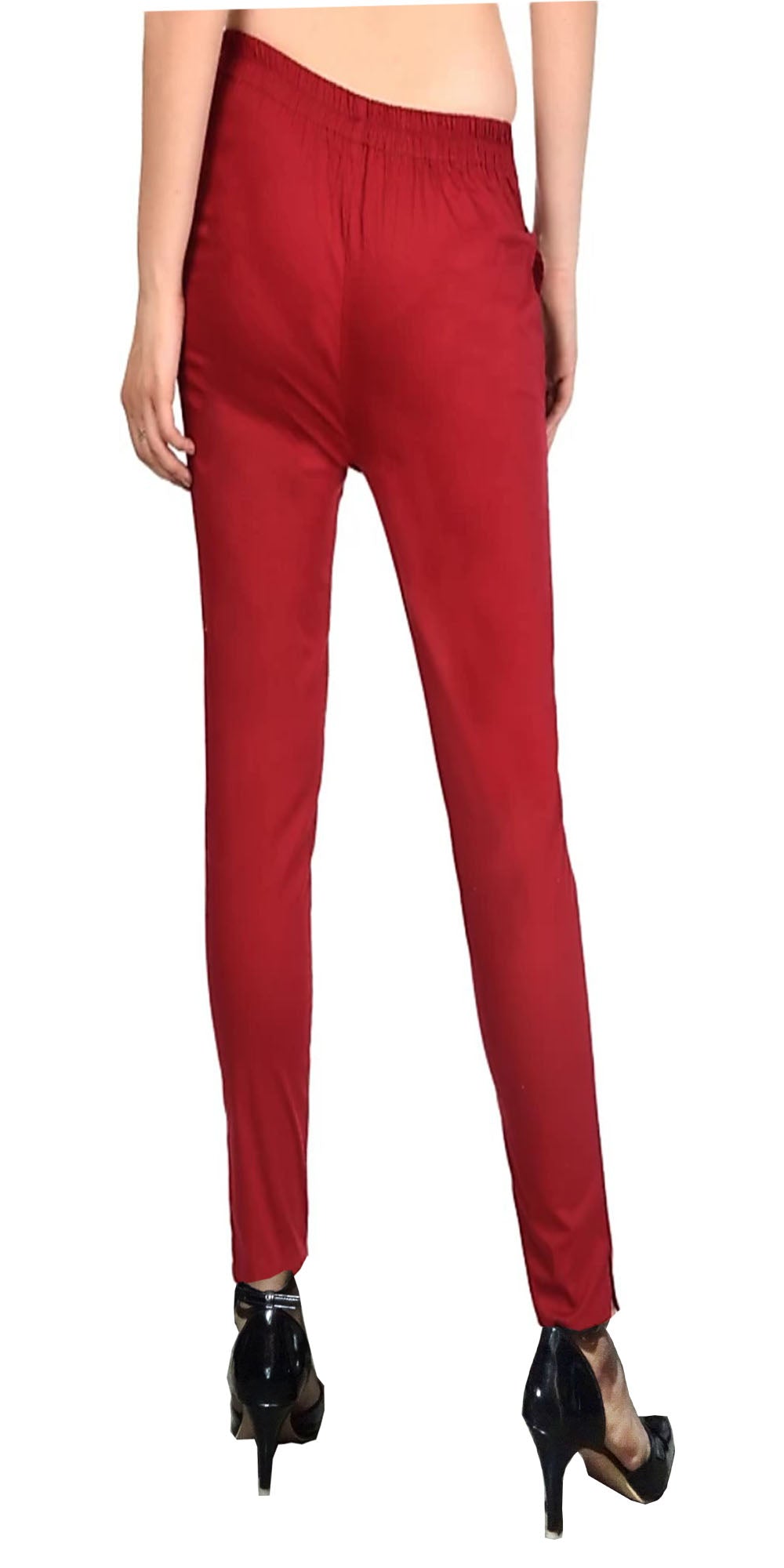 PAVONINE Maroon Color Stretchable Cotton Lycra Fabric Pencil Pant For Women