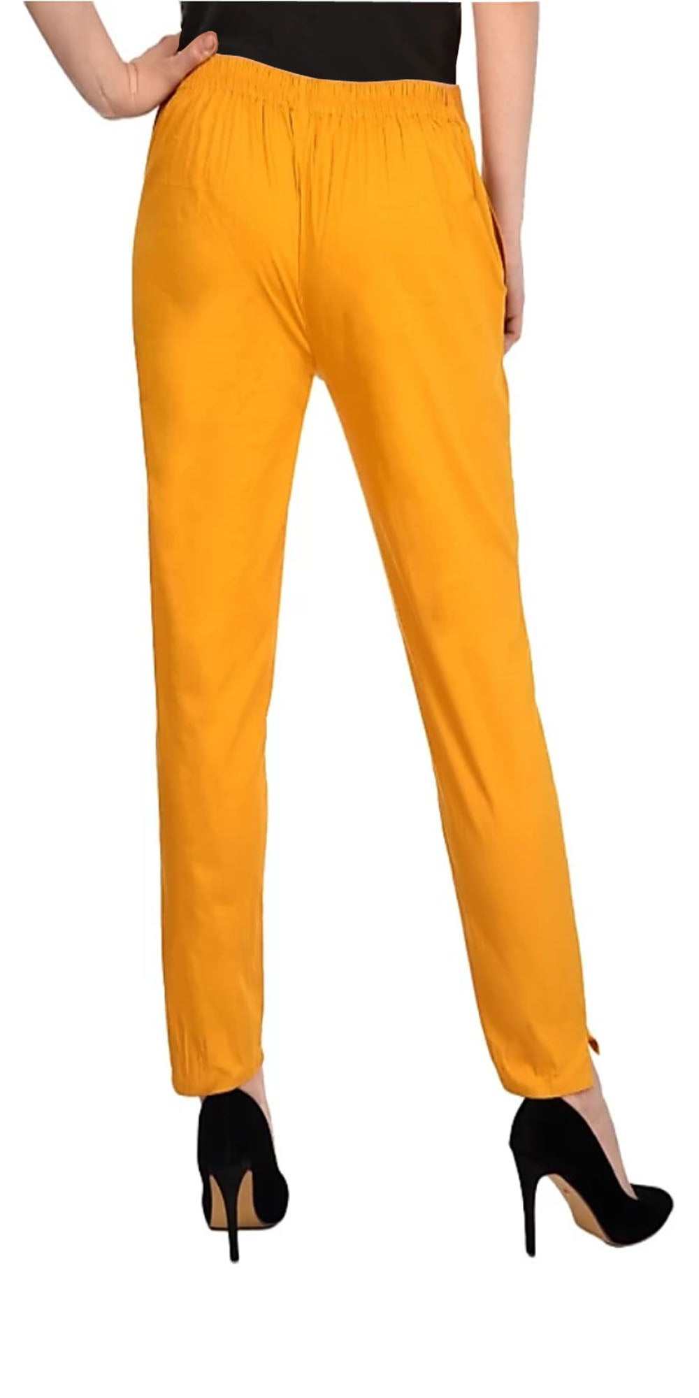 PAVONINE Mustard Color Stretchable Cotton Lycra Fabric Pencil Pant For Women
