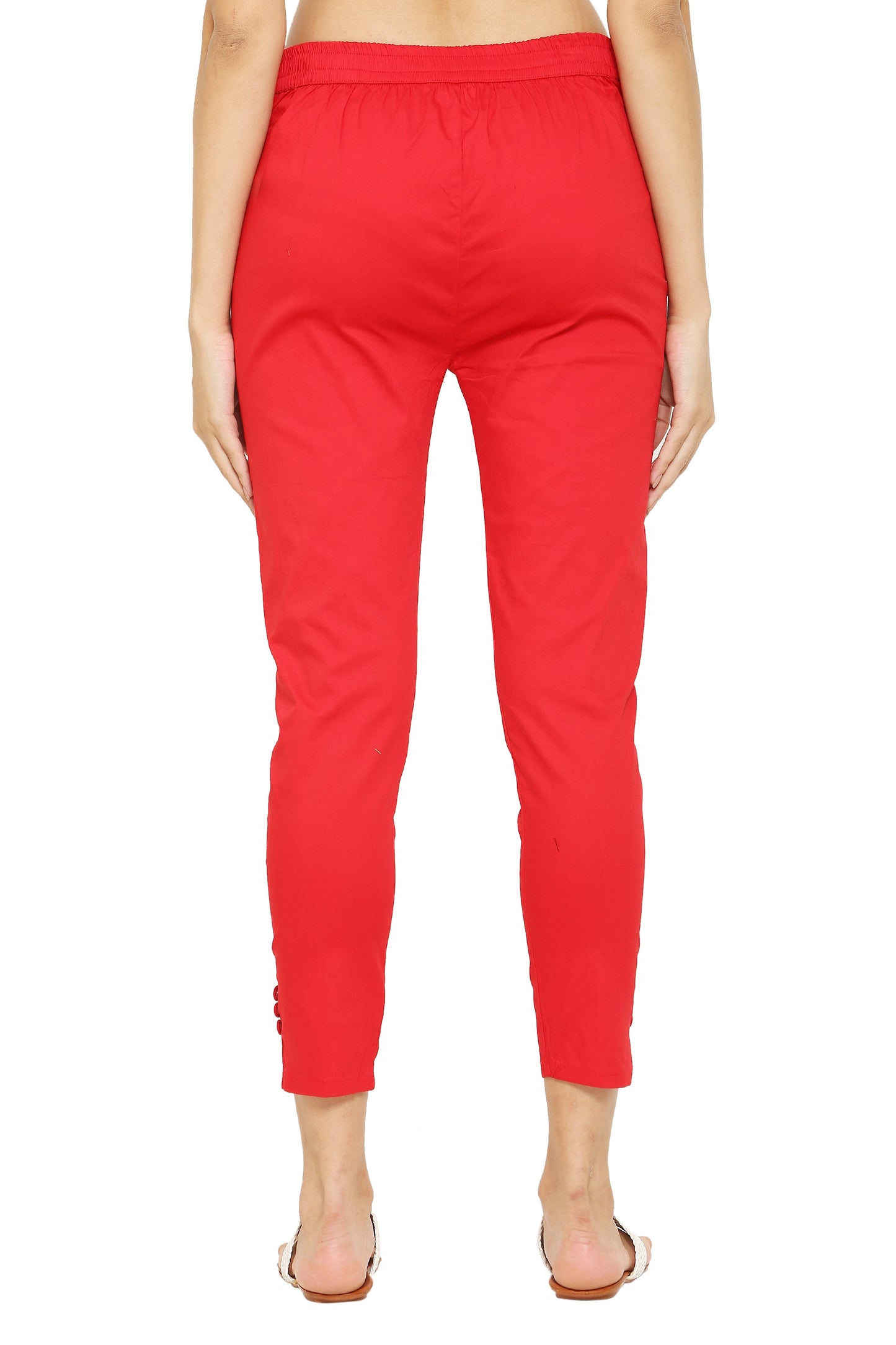 PAVONINE Red Color Stretchable Cotton Lycra Fabric Pencil Pant For Women