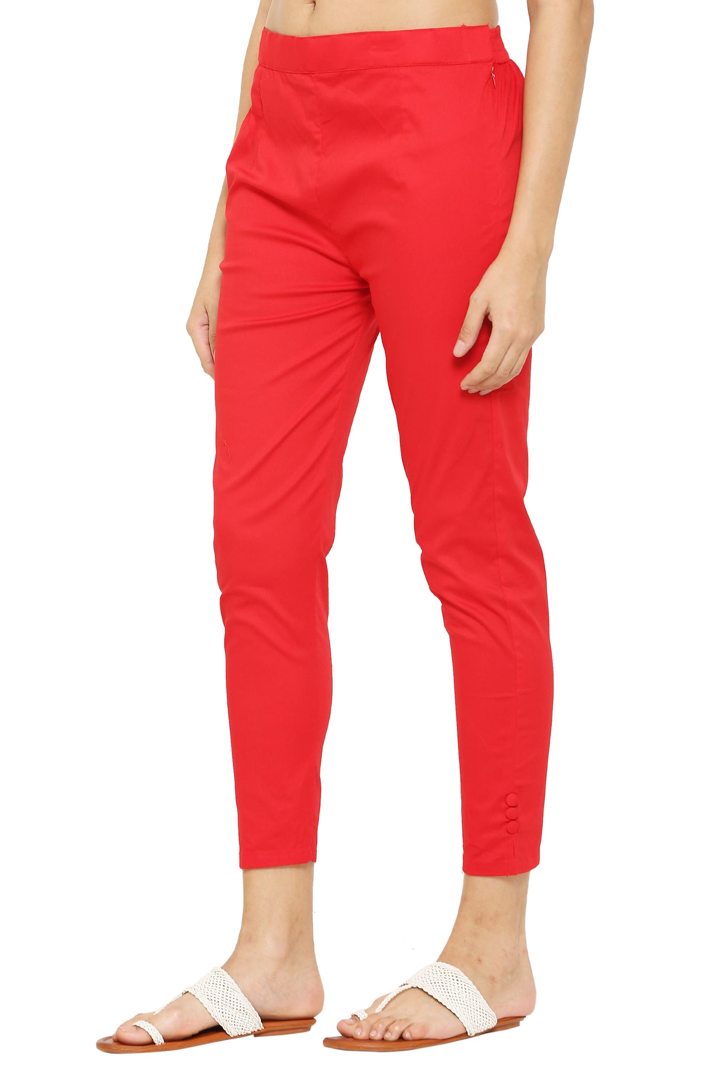 PAVONINE Red Color Stretchable Cotton Lycra Fabric Pencil Pant For Women