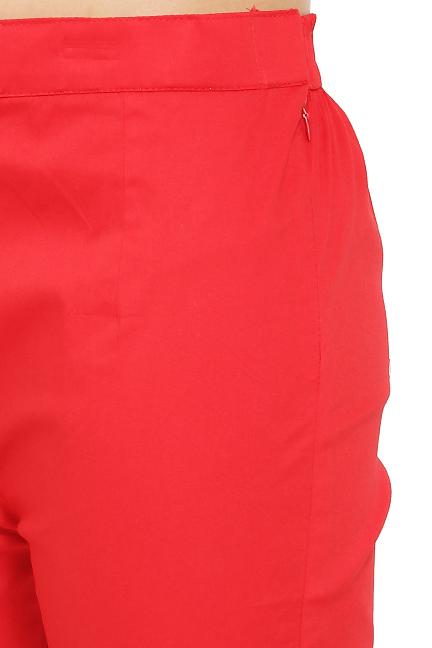 PAVONINE Red Color Stretchable Cotton Lycra Fabric Pencil Pant For Women