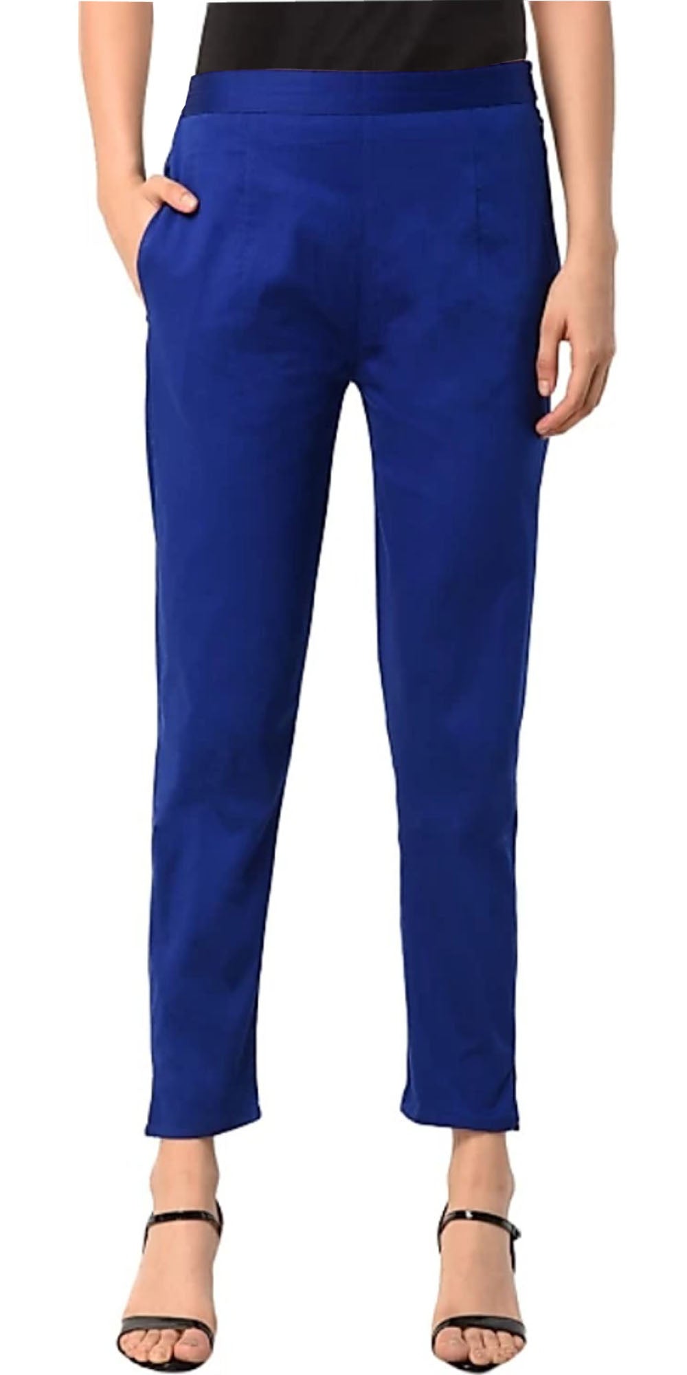 PAVONINE Royal Blue Color Stretchable Cotton Lycra Fabric Pencil Pant For Women