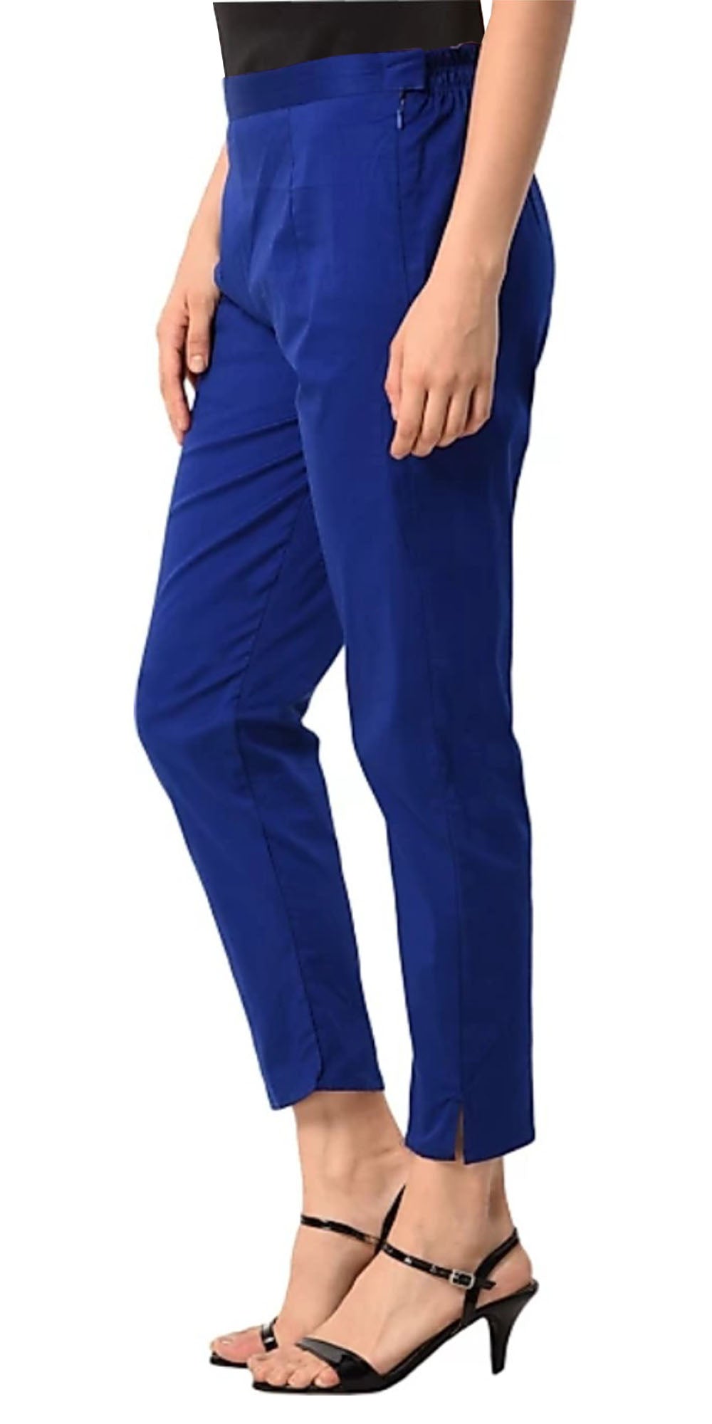 PAVONINE Royal Blue Color Stretchable Cotton Lycra Fabric Pencil Pant For Women