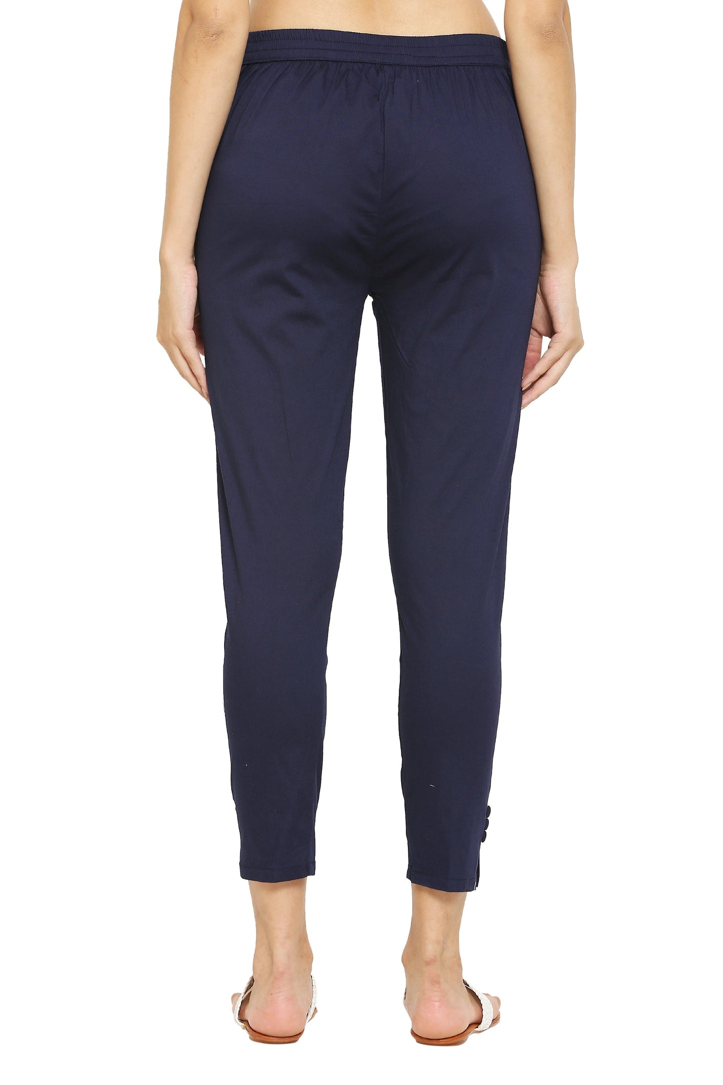 PAVONINE Navy Blue Color Stretchable Cotton Lycra Fabric Pencil Pant For Women