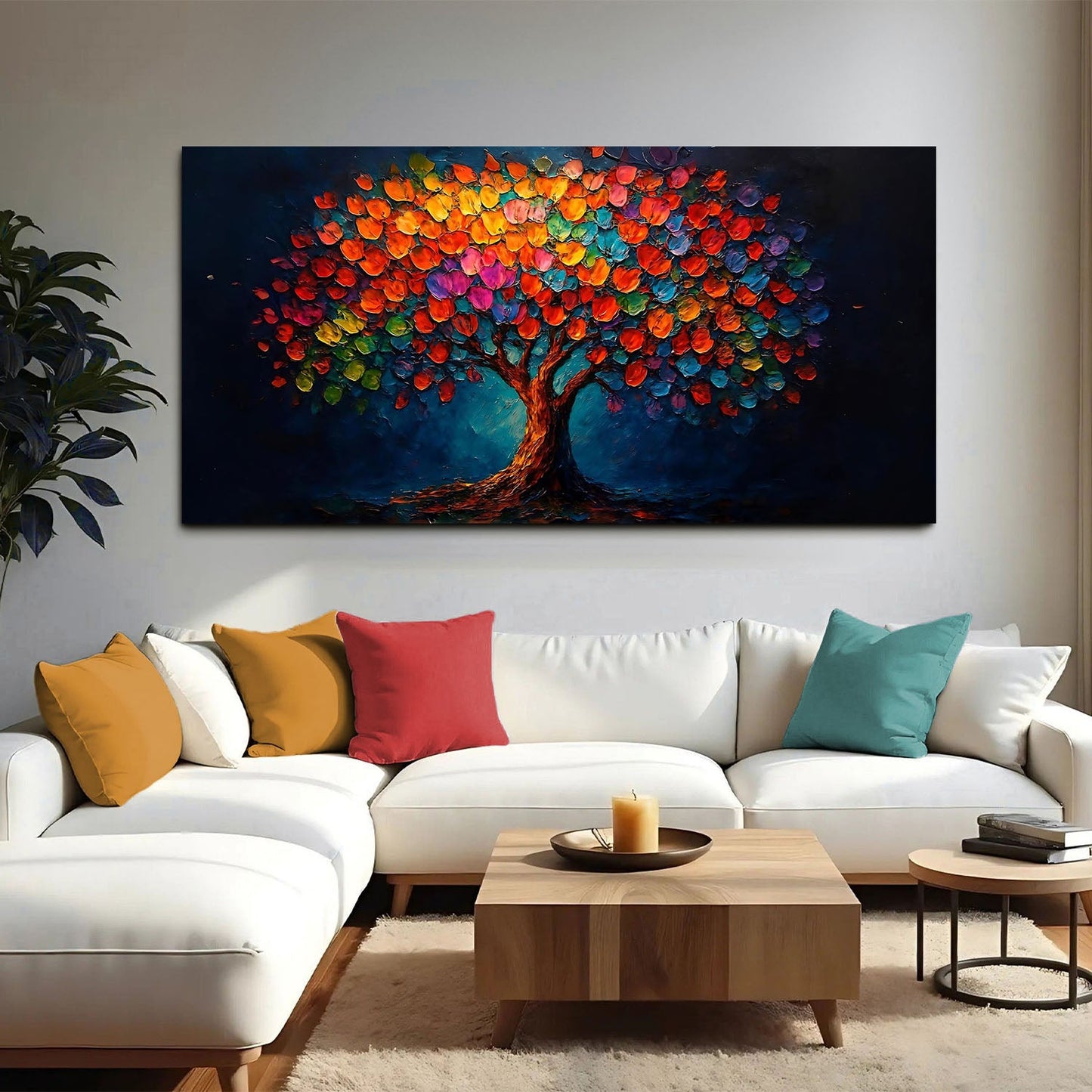 Rainbow Bloom Impasto Wall Art