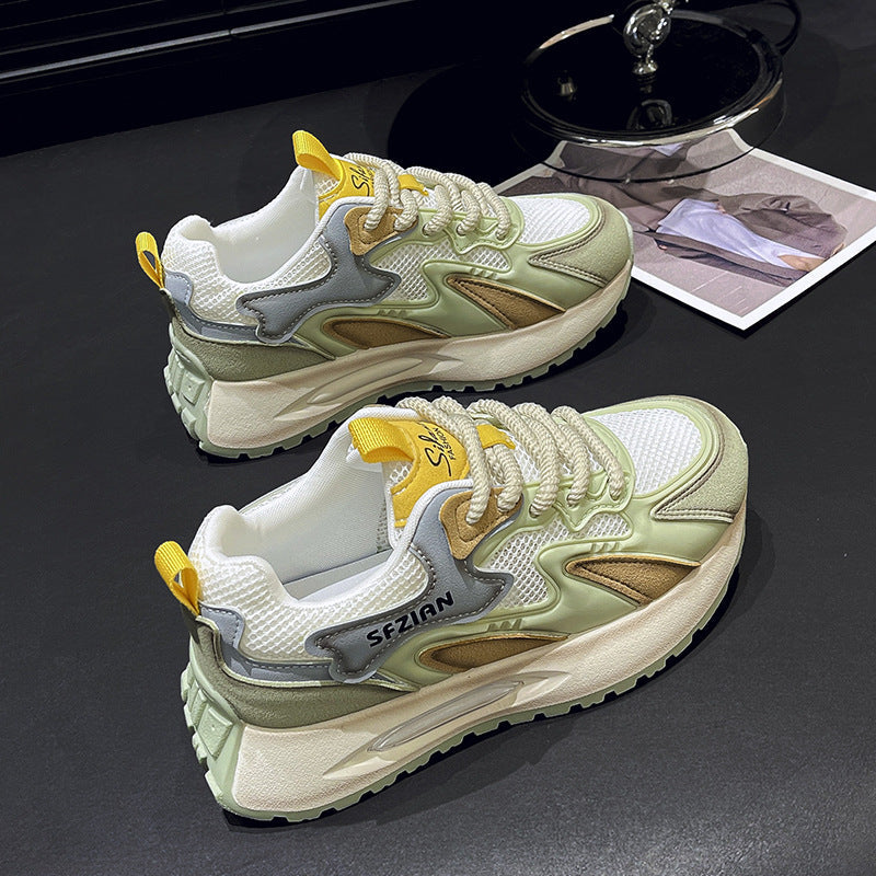Luxury Sneakers Women Thick Bottom Round Toe Breathing Chunky Platform Sneakers