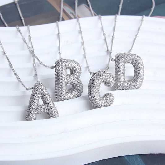Bubble Initial Necklace 14k Gold Plated Cubic Zirconia
