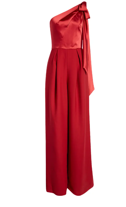 Amsale One Shoulder Navy Jumpsuit, Size 10