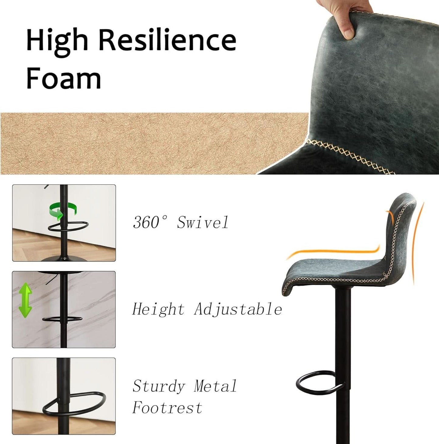 Teal Bar Stools Set Of 3 Adjustable Height 24 To 32 Inches