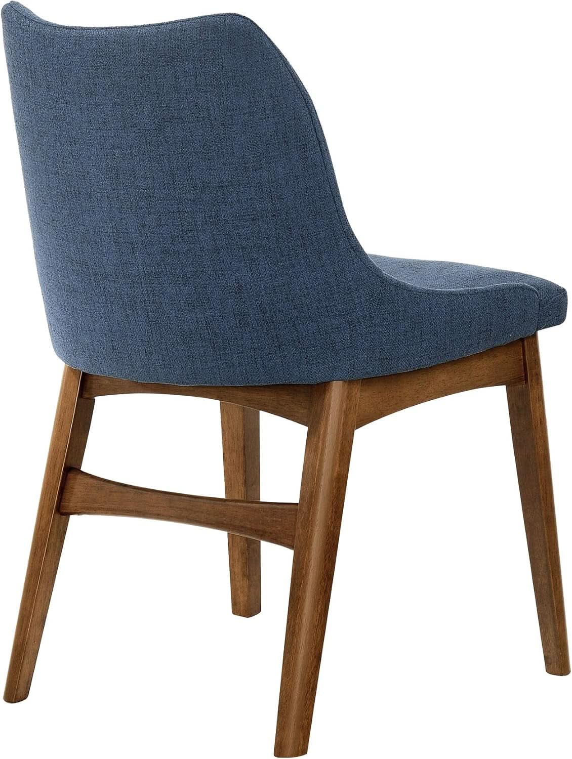 Azalea Blue Fabric and Walnut Wood Dining Chairs Set of 2
