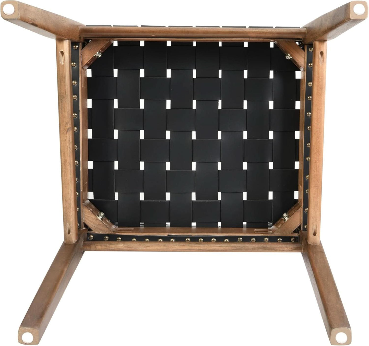 Set Of 2 Armless Dining Chairs With Rope Weave PU Leather Walnut Black