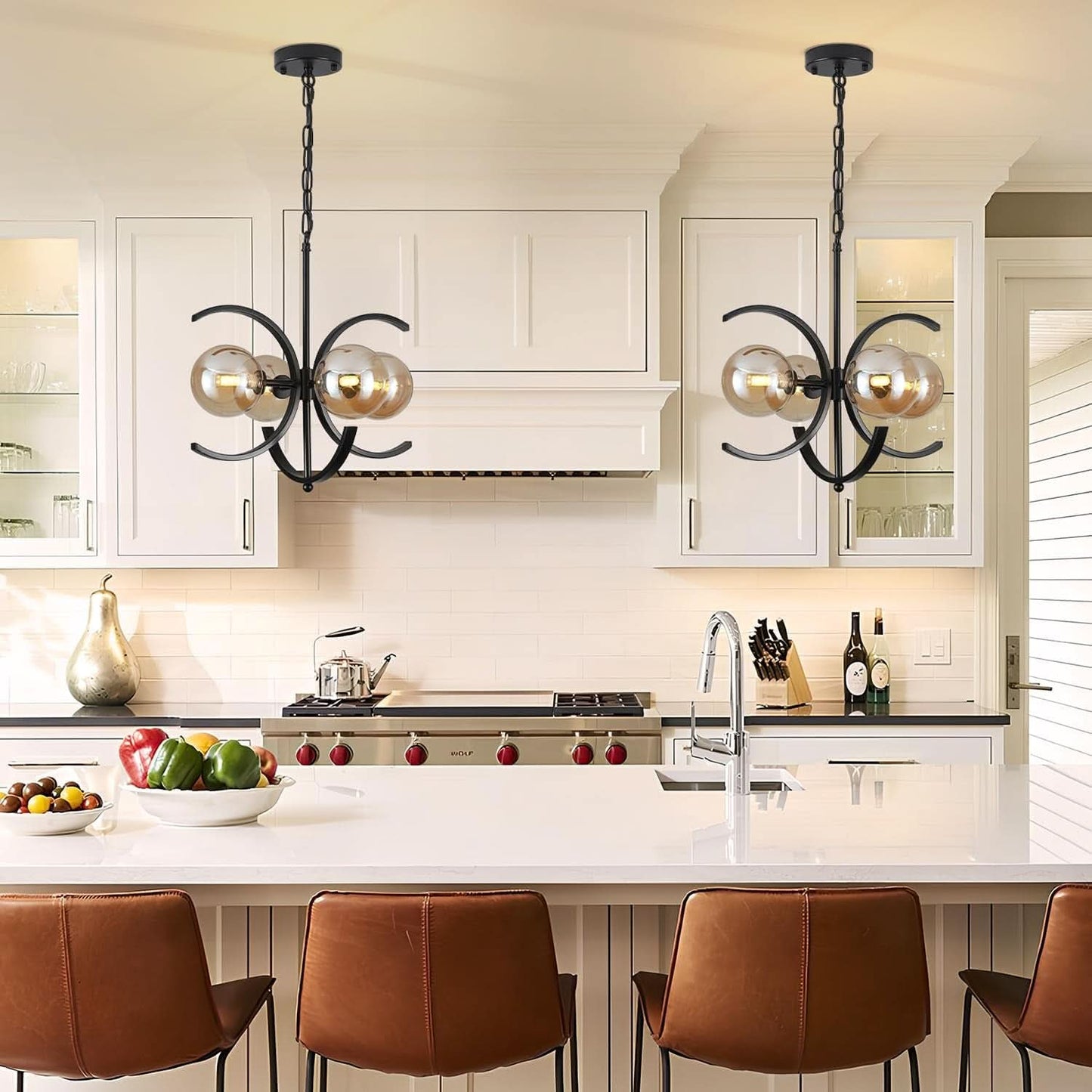 Black Sputnik Chandelier 4 Light Amber Glass Globes