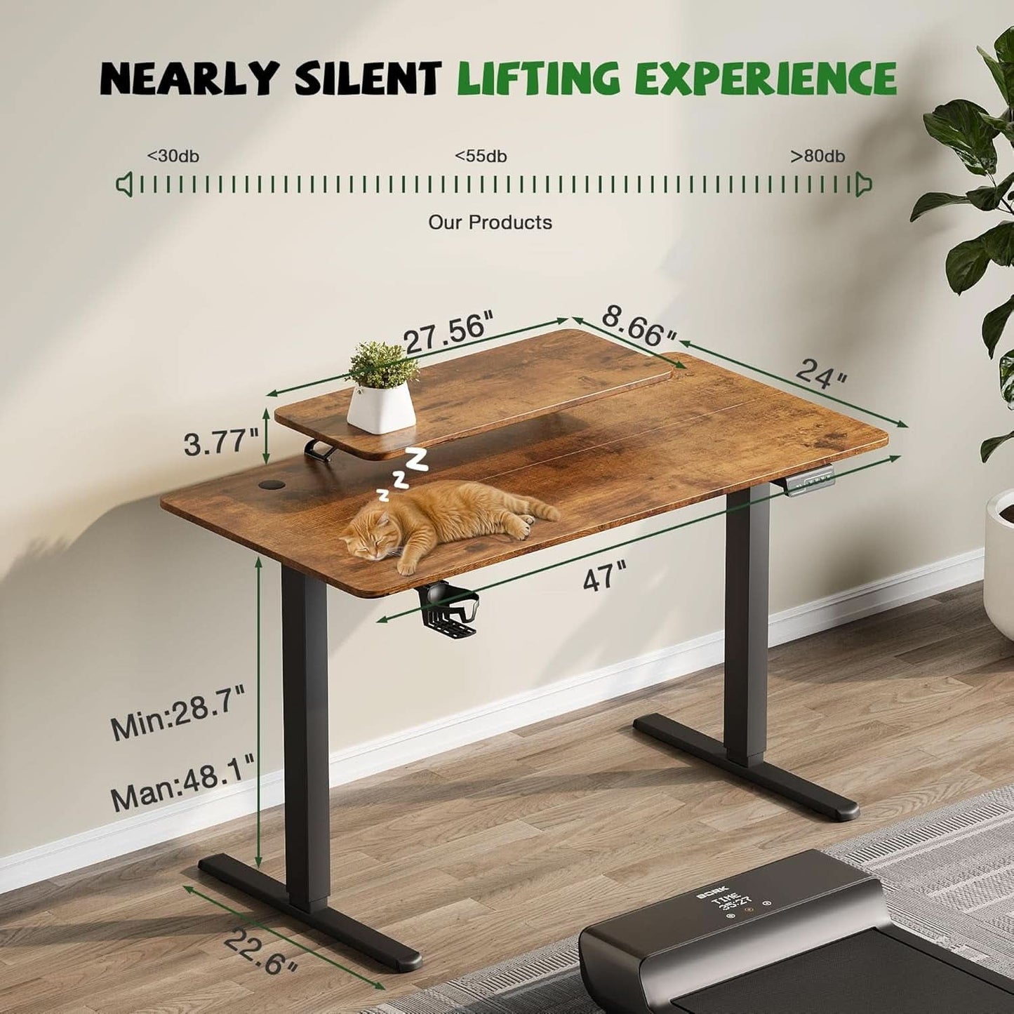 Electric Standing Desk With Monitor Stand 47x24 Brown