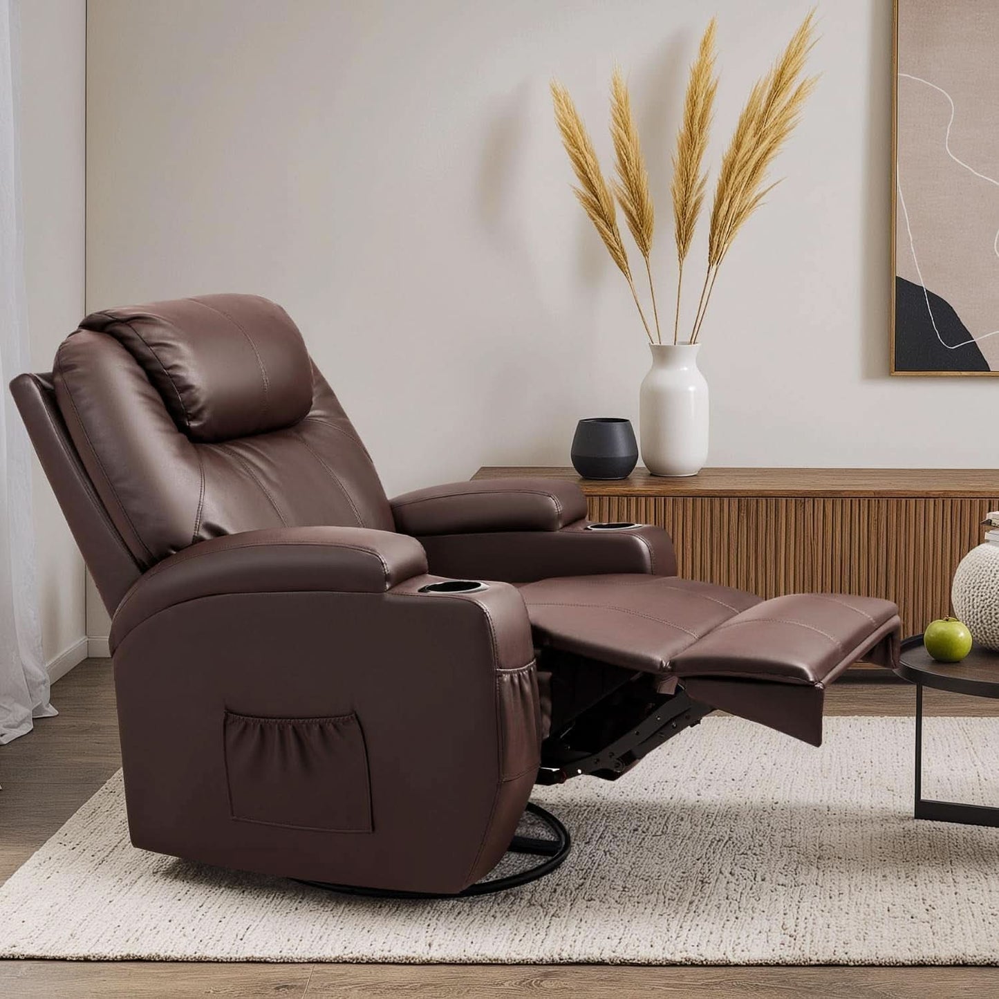 Dark Brown 360 Degree Swivel Recliner Chair With Massage