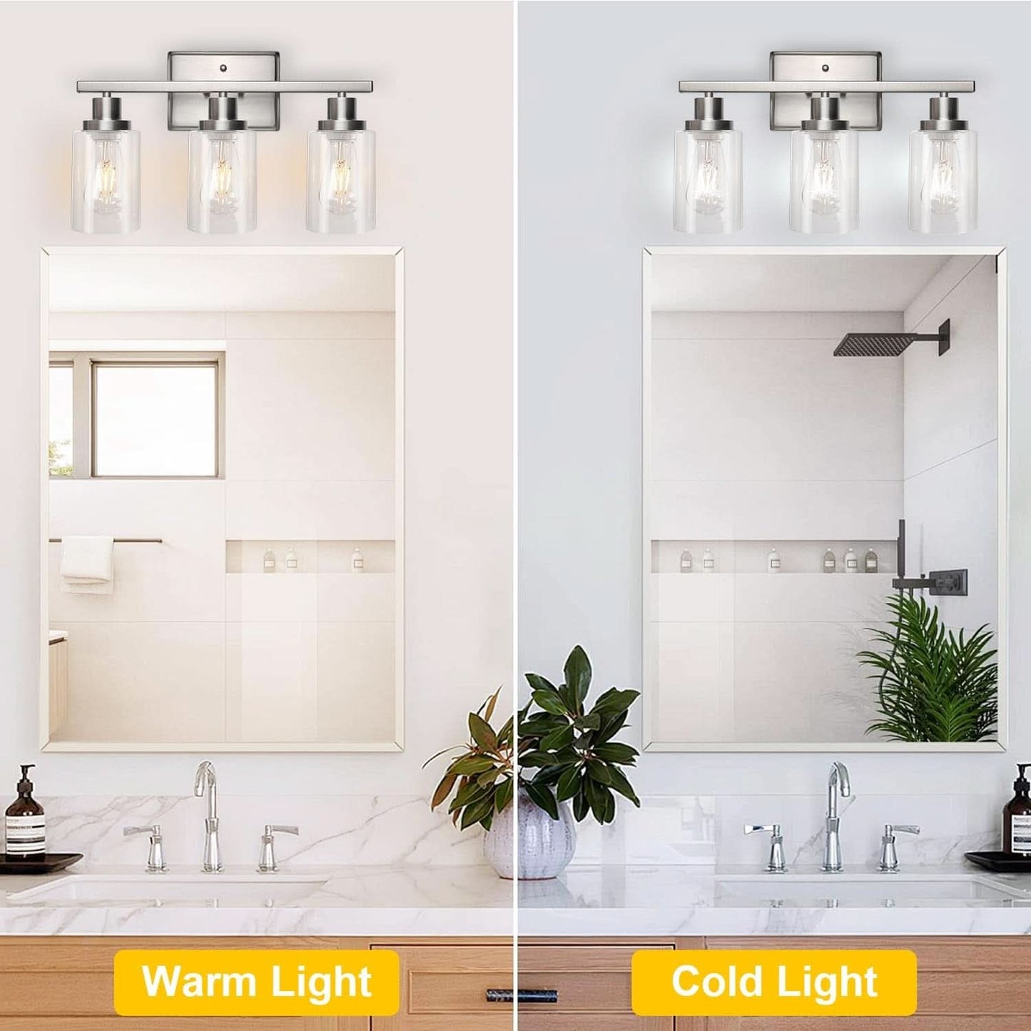 3 Light Brushed Nickel Vanity Light Fixture For Bathroom