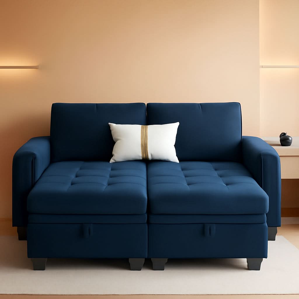 Velvet Modular Sectional Sofa With Storage Sleeper Blue