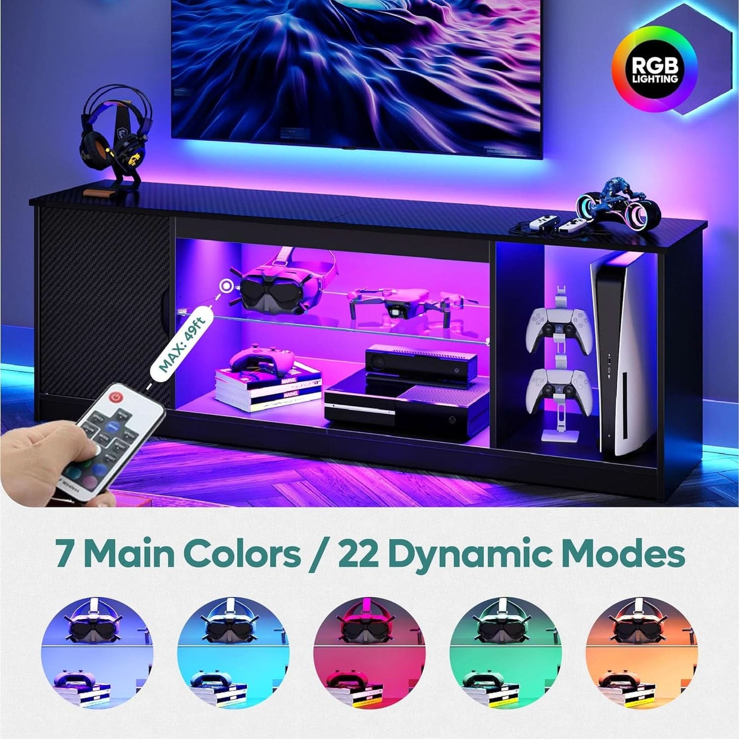LED TV Stand 55 60 65 Inch With Adjustable Glass Shelves