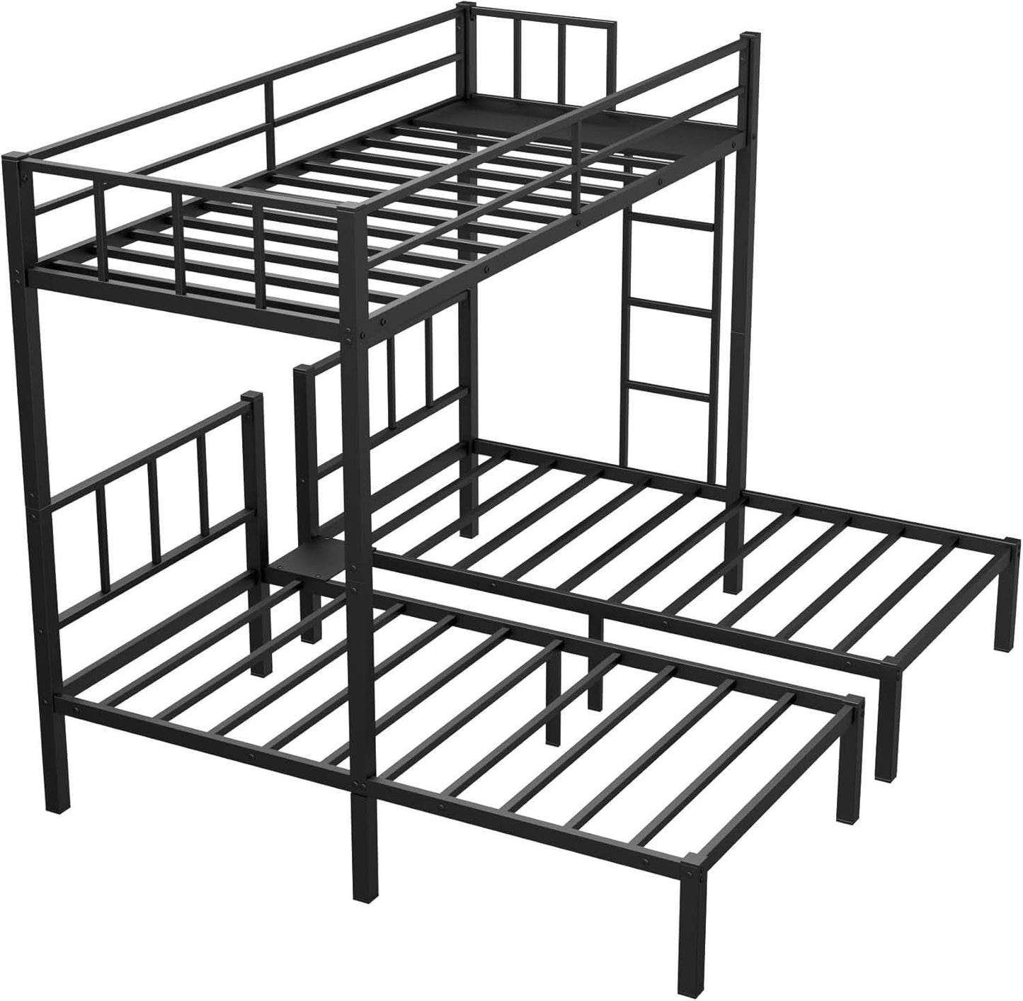 Triple Bunk Bed For Three Kids Built In Desk Black