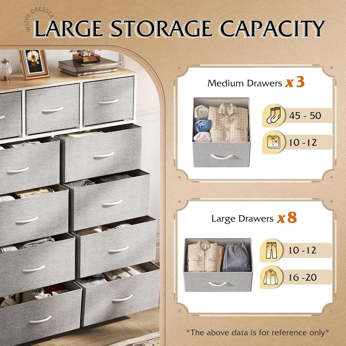 Tall Fabric Dresser Storage Tower With 11 Deep Drawers