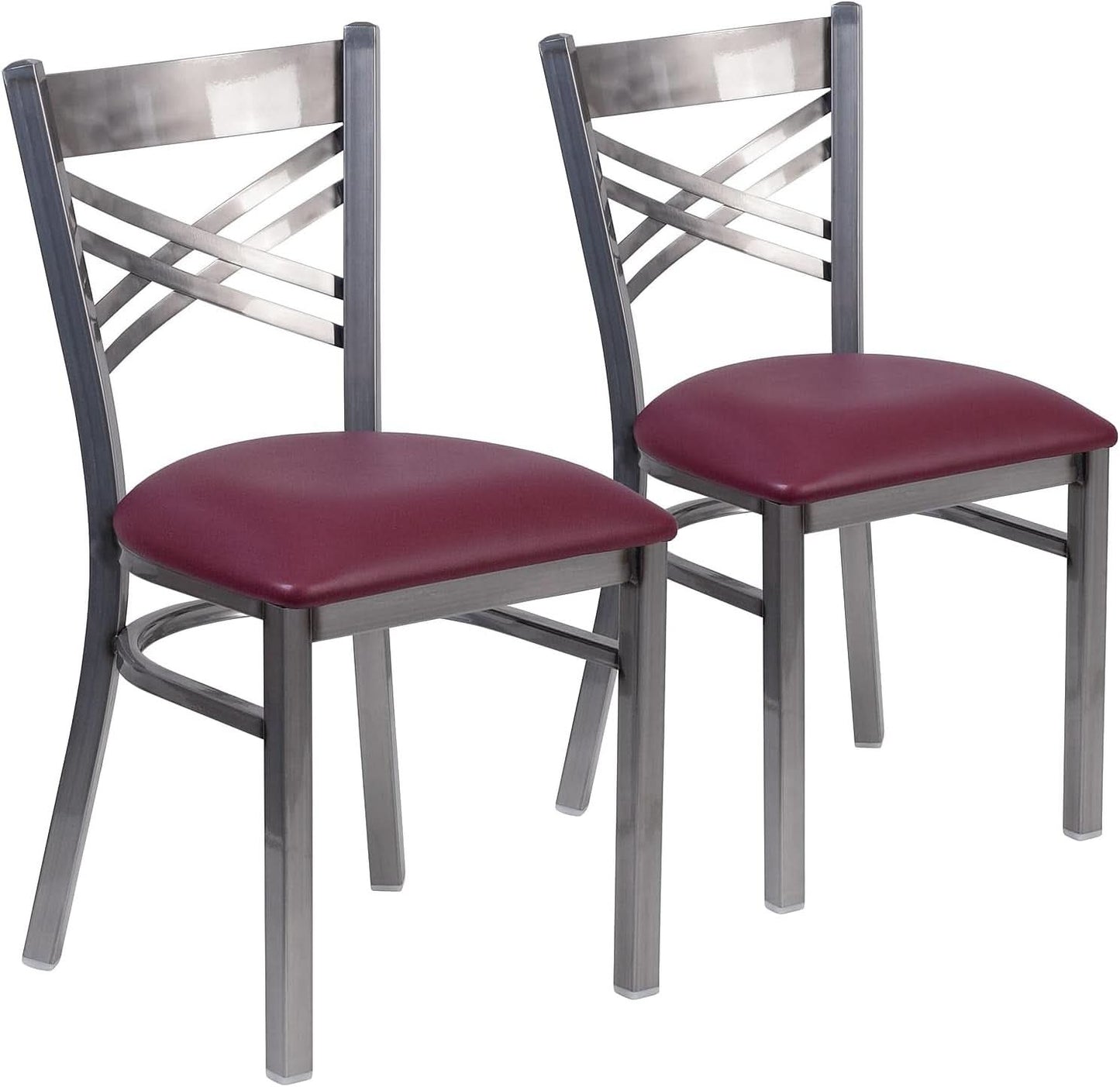 Two Pack Hercules Burgundy Vinyl X Back Metal Dining Chairs For Restaurant Bar And Home Use